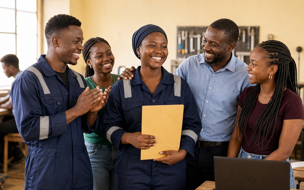 Youth mentees celebrating a training milestone